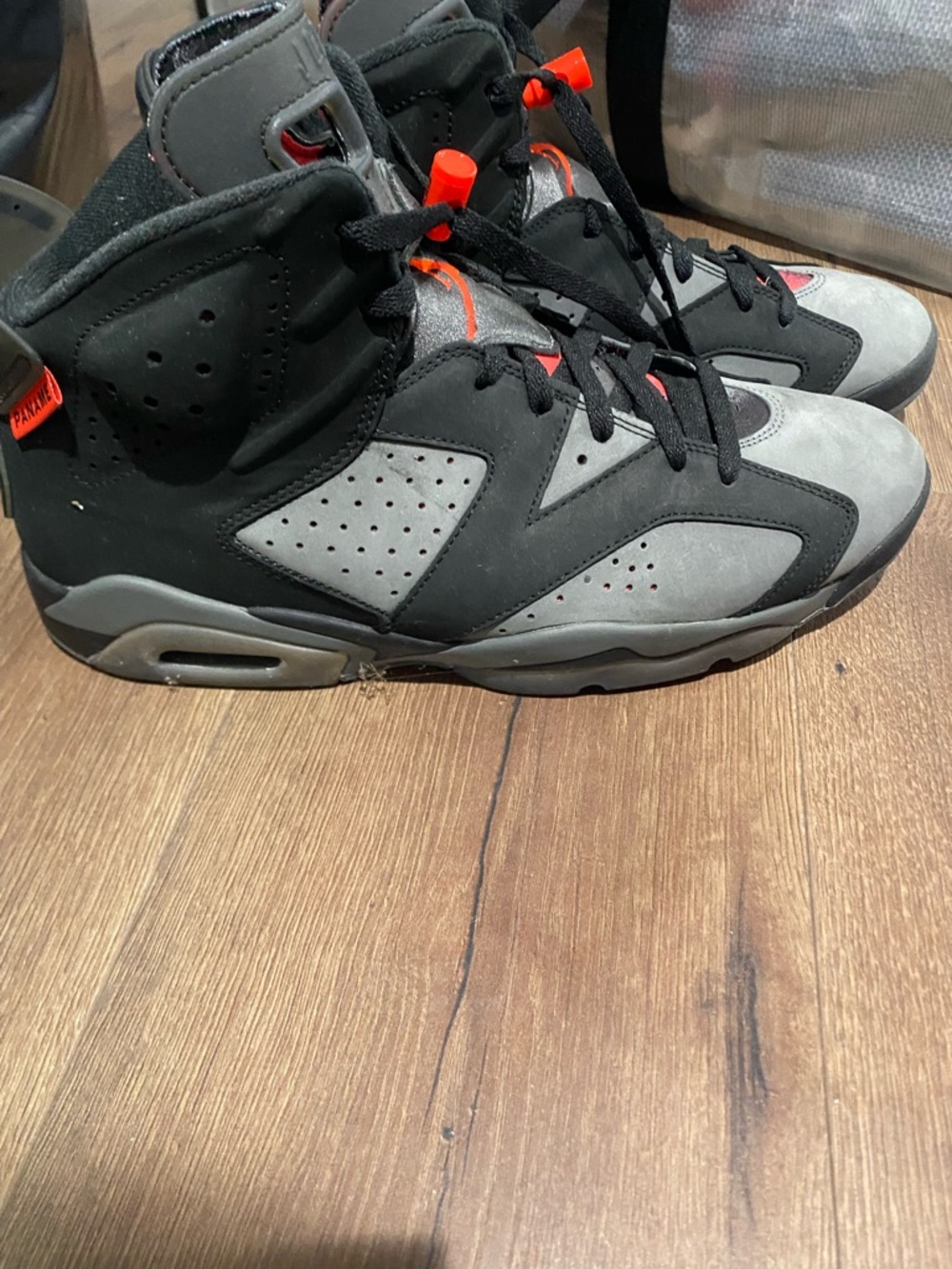 Nike Men's Black and Gray High-Top Sneakers with Orange Accents